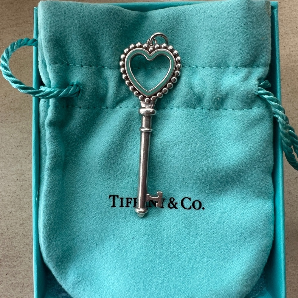 Rare Large Tiffany & Co. Silver and Blue Heart Key Pendant